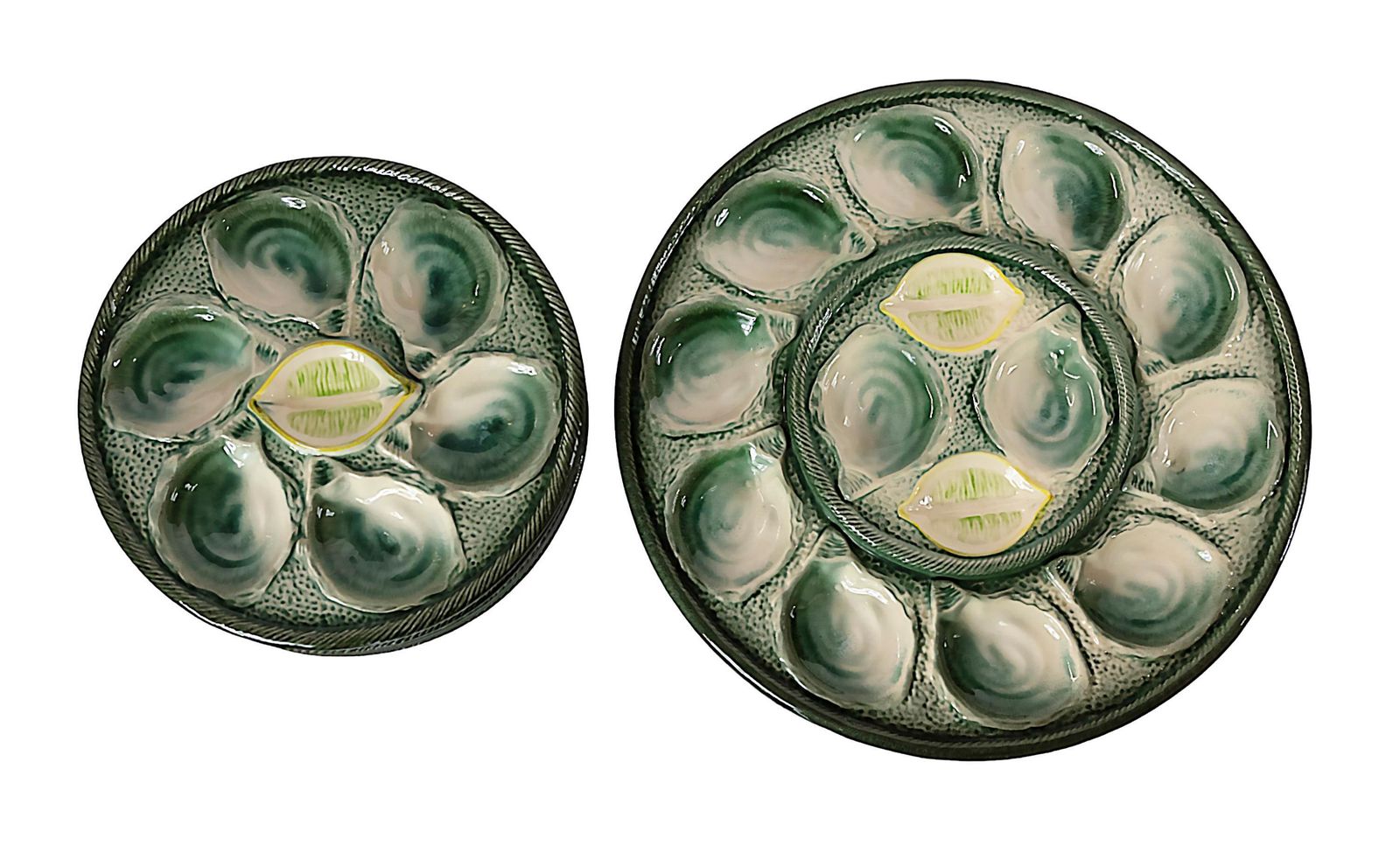 Set Of 7 Pcs. French Majolica Oyster Plates Saint Clement, Circa 1950 photo for sale