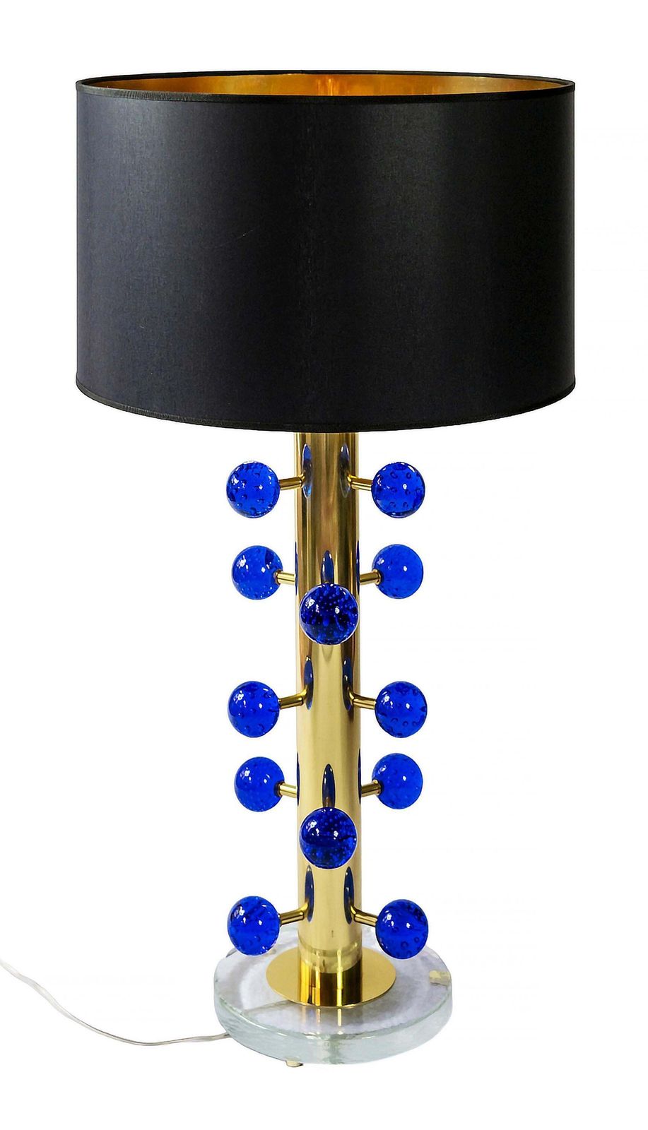 Pair Of Italian Table Lamps In Brass And Blue Murano Glass photo furniture