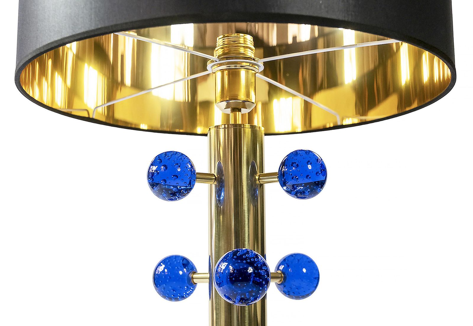 Pair Of Italian Table Lamps In Brass And Blue Murano Glass photo Lighting