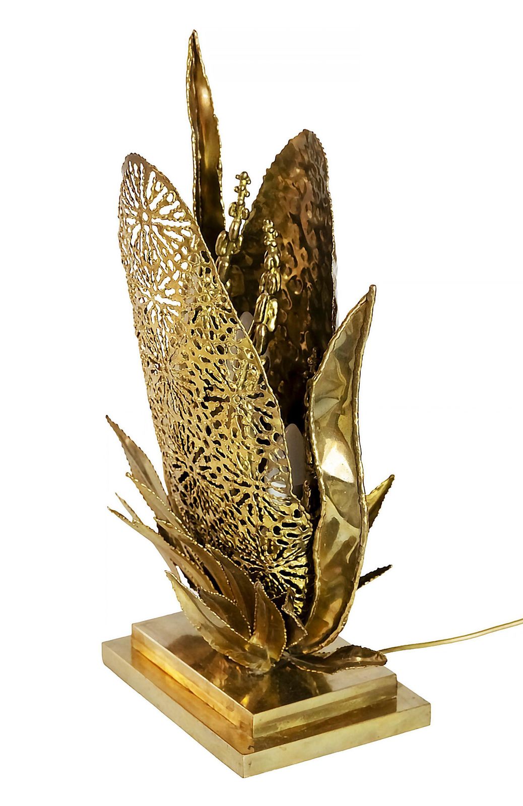 Vintage French Brass Table Lamp With Floral Decor Created By Henri Fernandez photo furniture
