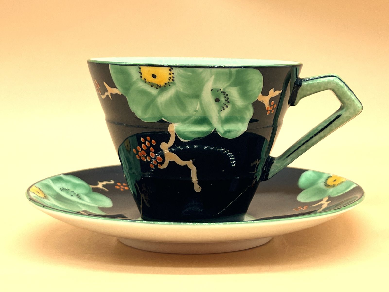 Art Deco Paragon China Hand Painted Floral Small Tea Cup & Saucer Duo. No. 766514. photo vintage
