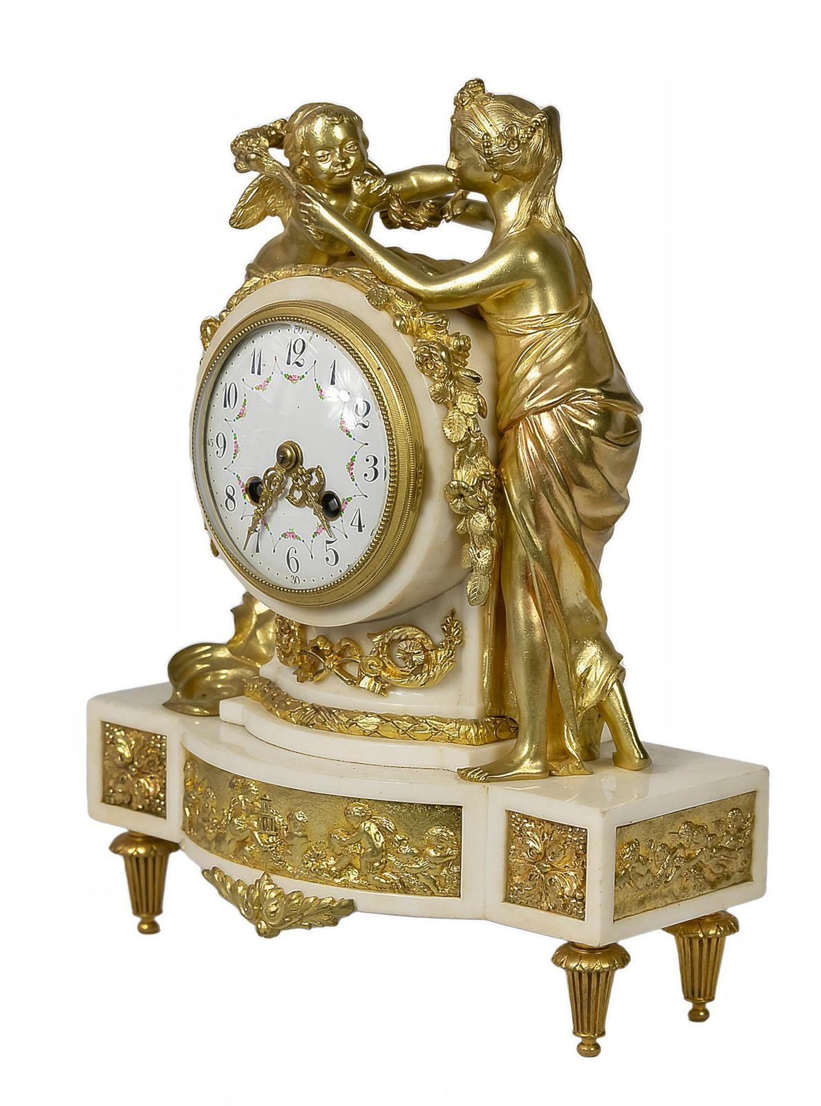 French 19th Century Louis XVI Gilded Bronze And Marble Mantel Clock photo for sale