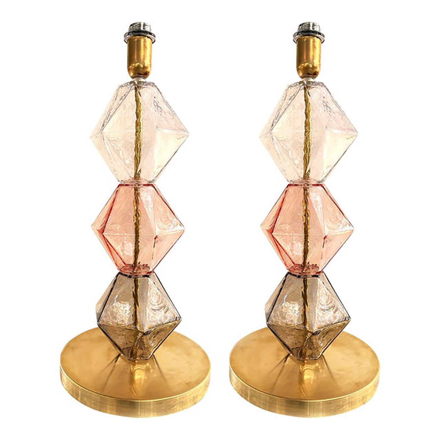 Set Of Two Contemporary Italian Multicolor Murano Style Glass Table Lamps