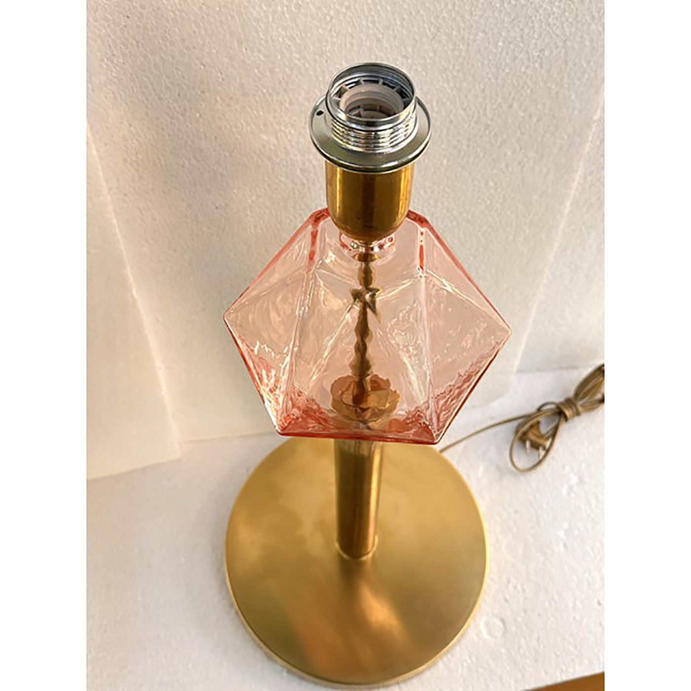 Set Of Two Contemporary Italian Pink Murano Style Glass Table Lamps With Unlaquered Brass photo Lighting