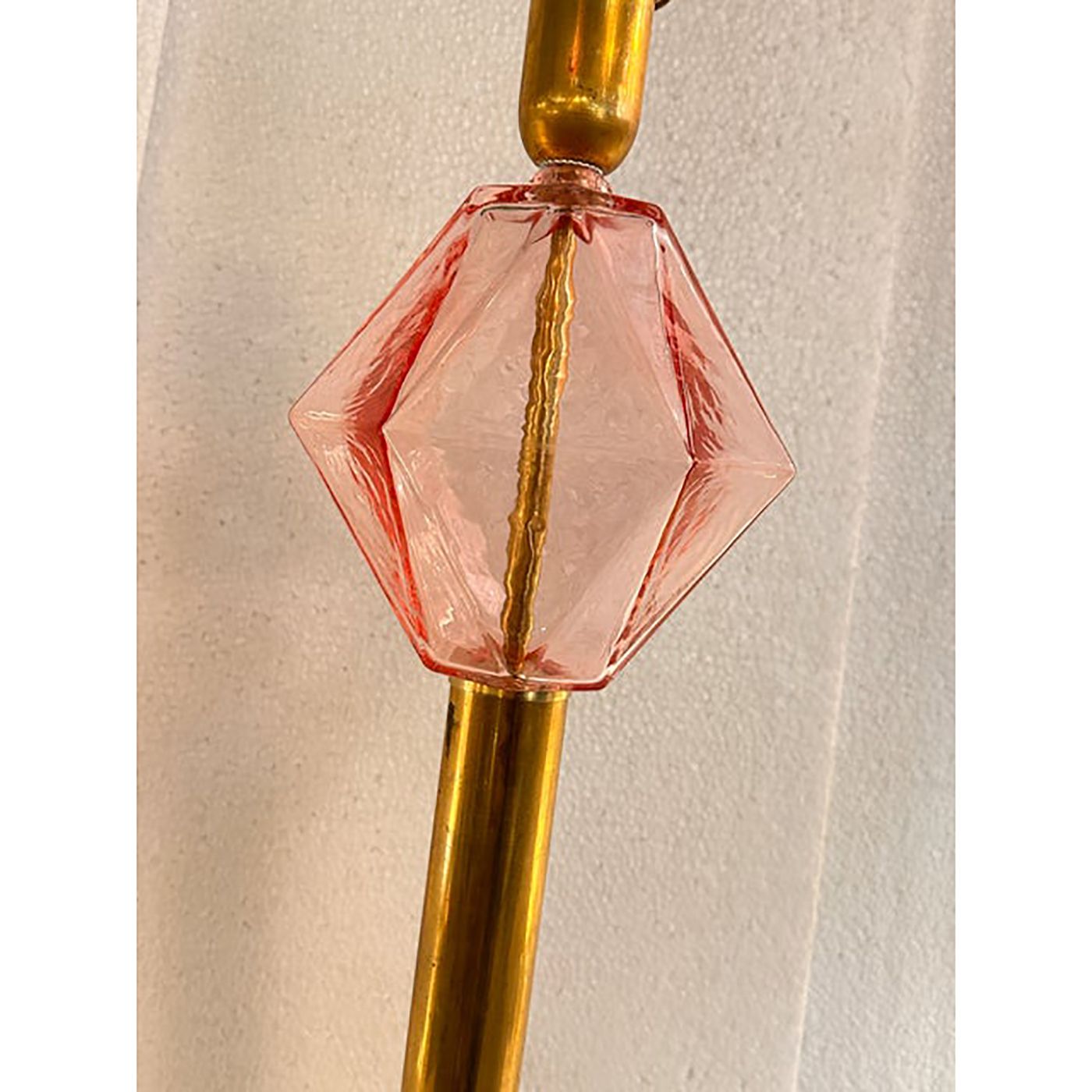 Set Of Two Contemporary Italian Pink Murano Style Glass Table Lamps With Unlaquered Brass photo buy