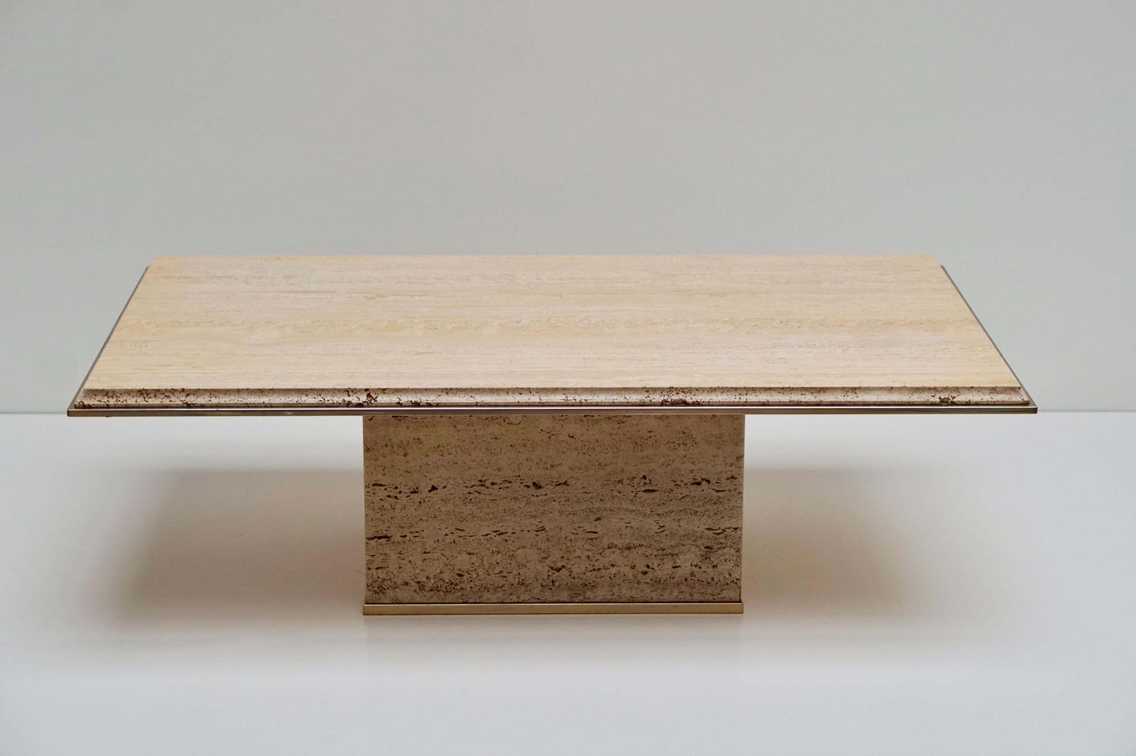 Travertine Gilt Brass Coffee Table, Italy, 1970s photo for sale