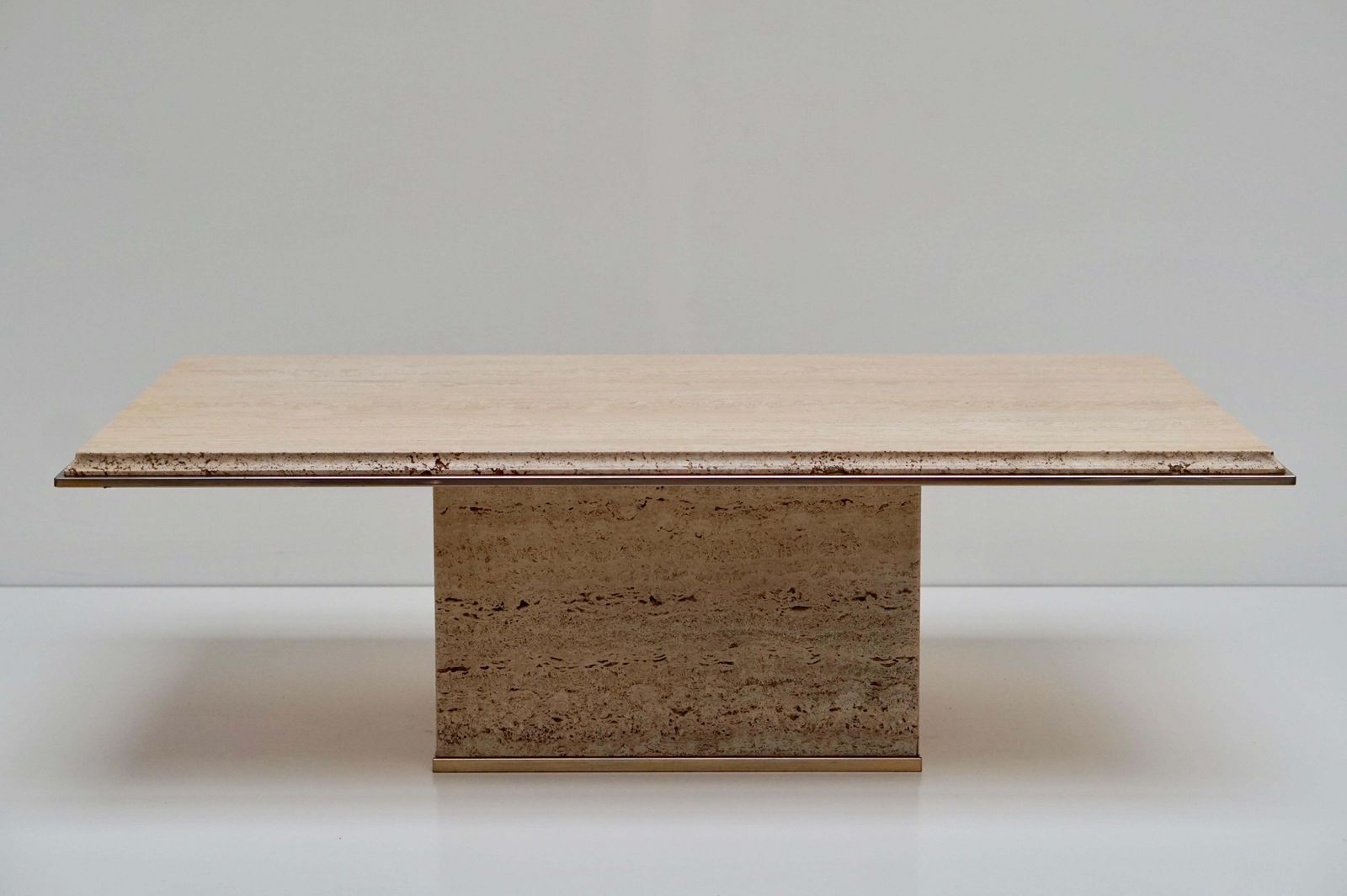Travertine Gilt Brass Coffee Table, Italy, 1970s photo Furniture