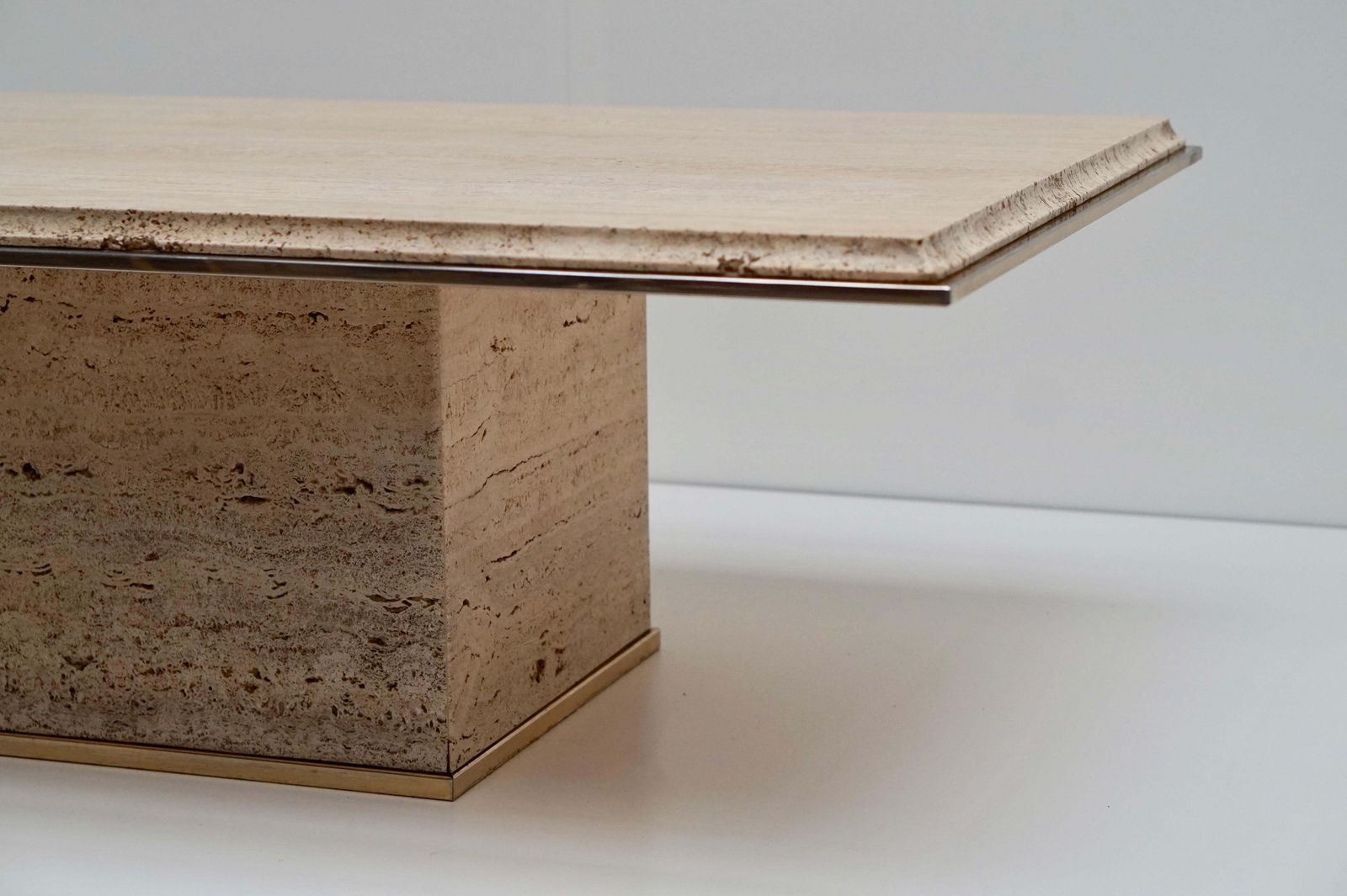 Travertine Gilt Brass Coffee Table, Italy, 1970s photo vinterior