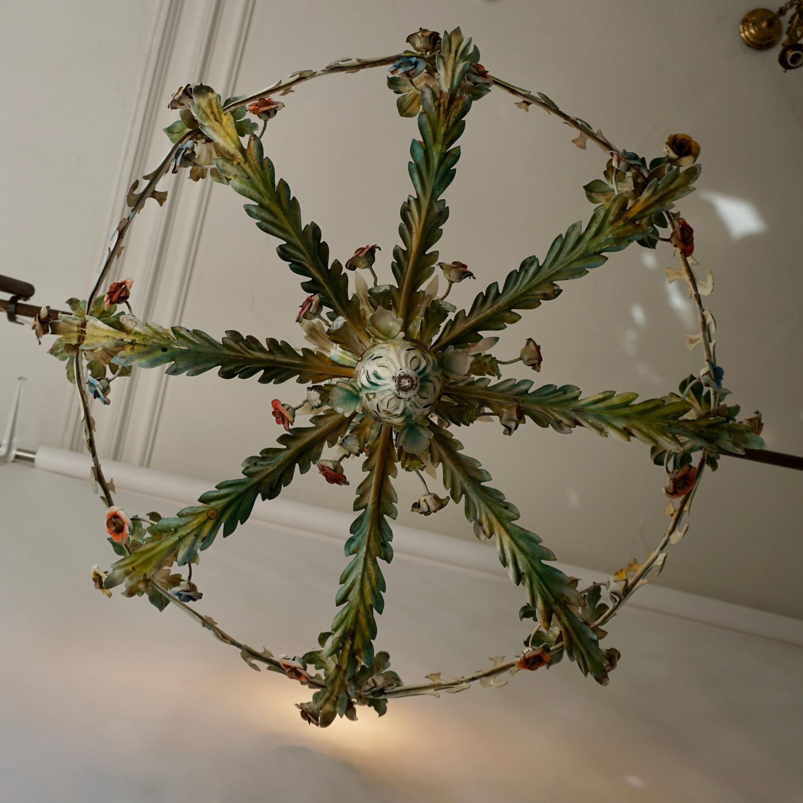 photo furniture Large Polychrome Painted Metal Chandelier With Flowers And Birds
