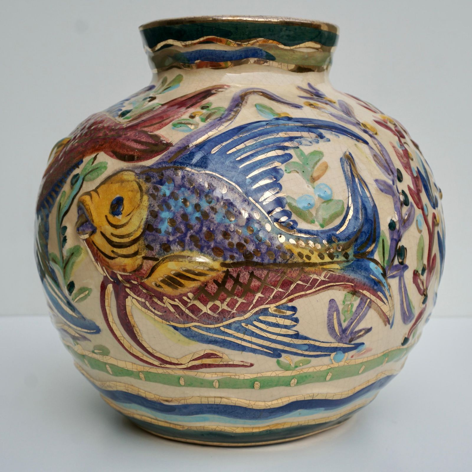 Large Modern Art Deco Vase With Fish Flowers And Plants photo vinterior