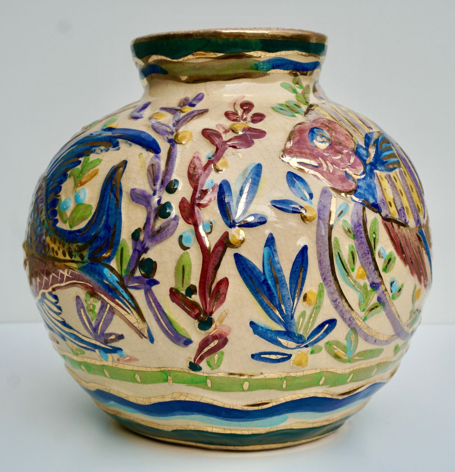 Large Modern Art Deco Vase With Fish Flowers And Plants photo buy