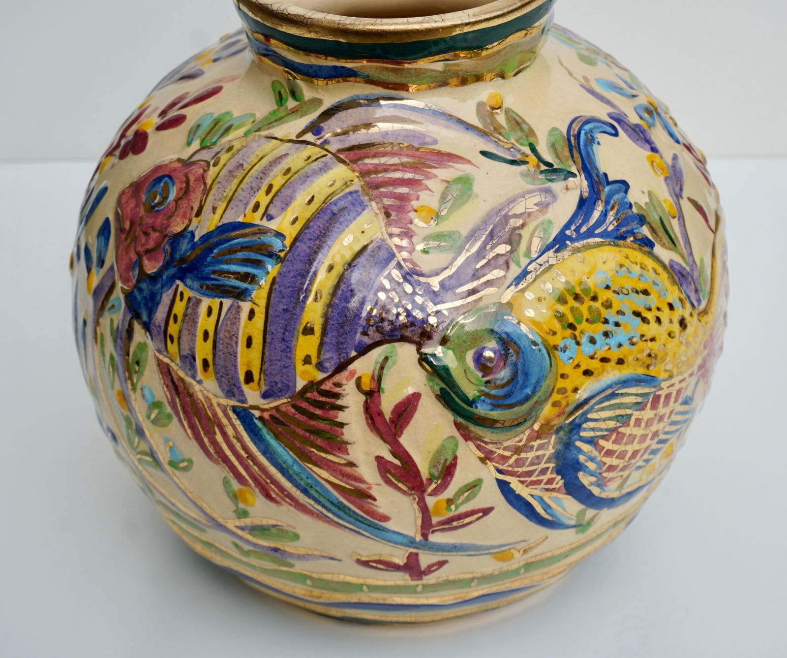 1445.0 Large Modern Art Deco Vase With Fish Flowers And Plants photo
