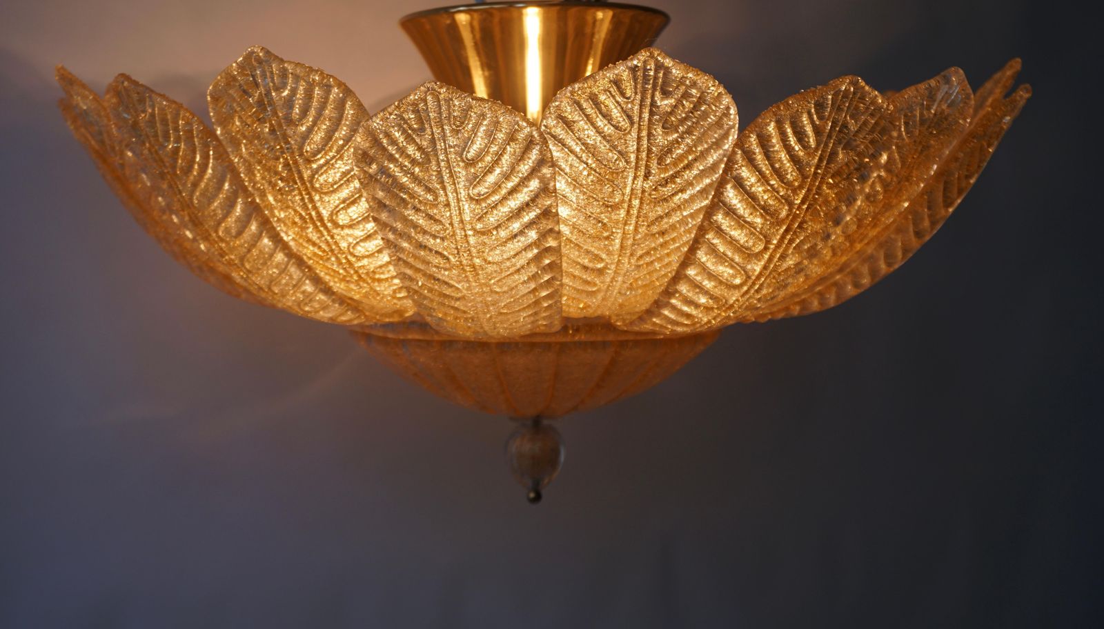 Barovier Toso Style Italian Gold Textured Murano Glass Flower Leaf Flushmount photo 2720.0