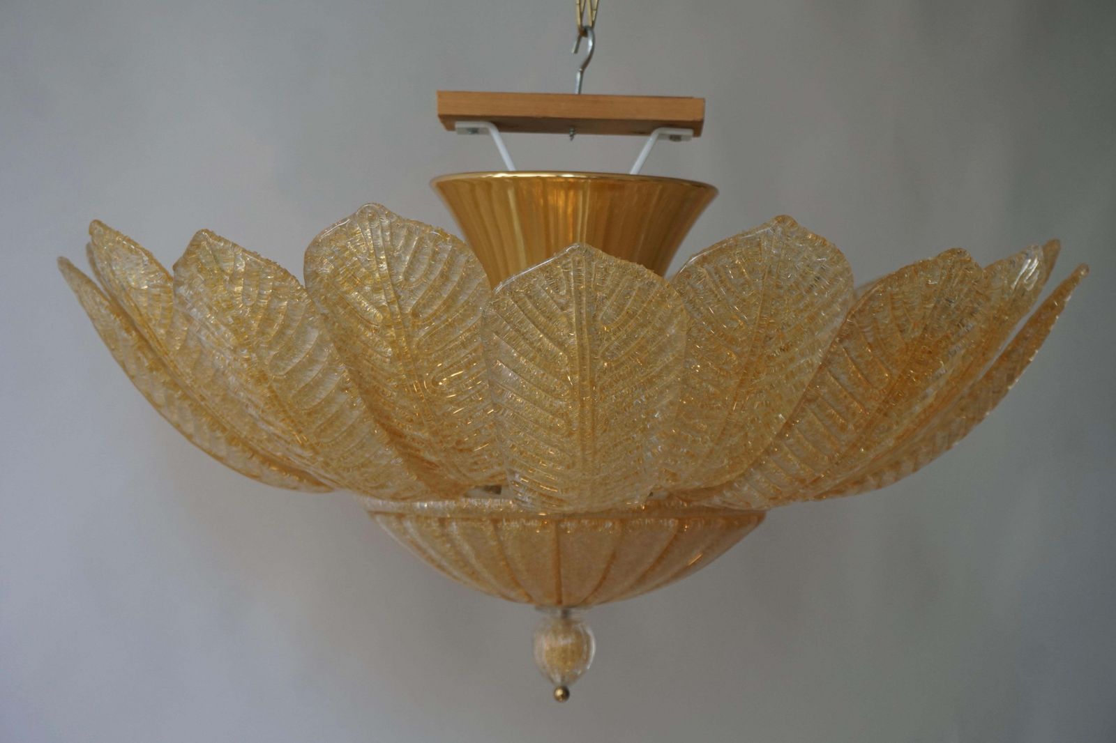 Barovier Toso Style Italian Gold Textured Murano Glass Flower Leaf Flushmount photo vinterior
