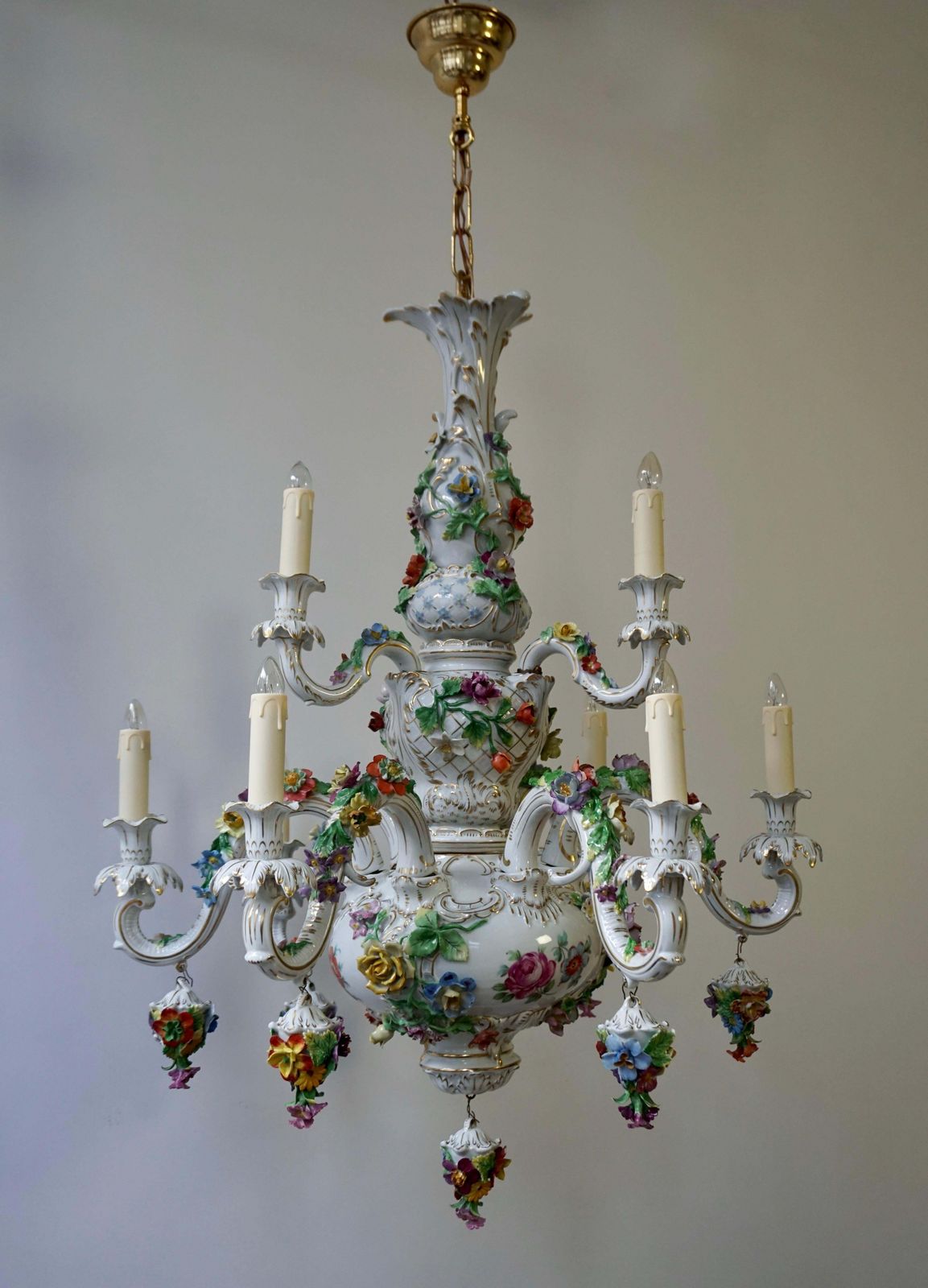 Spectacular Large Italian Rococo Style Porcelain Floral Chandelier photo for sale