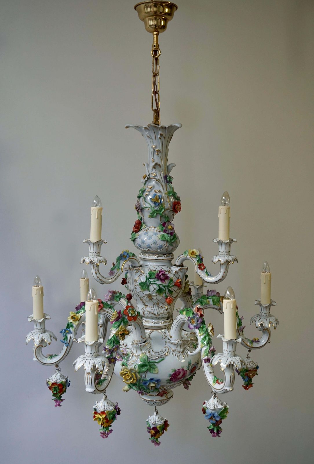 Spectacular Large Italian Rococo Style Porcelain Floral Chandelier photo 3824.0