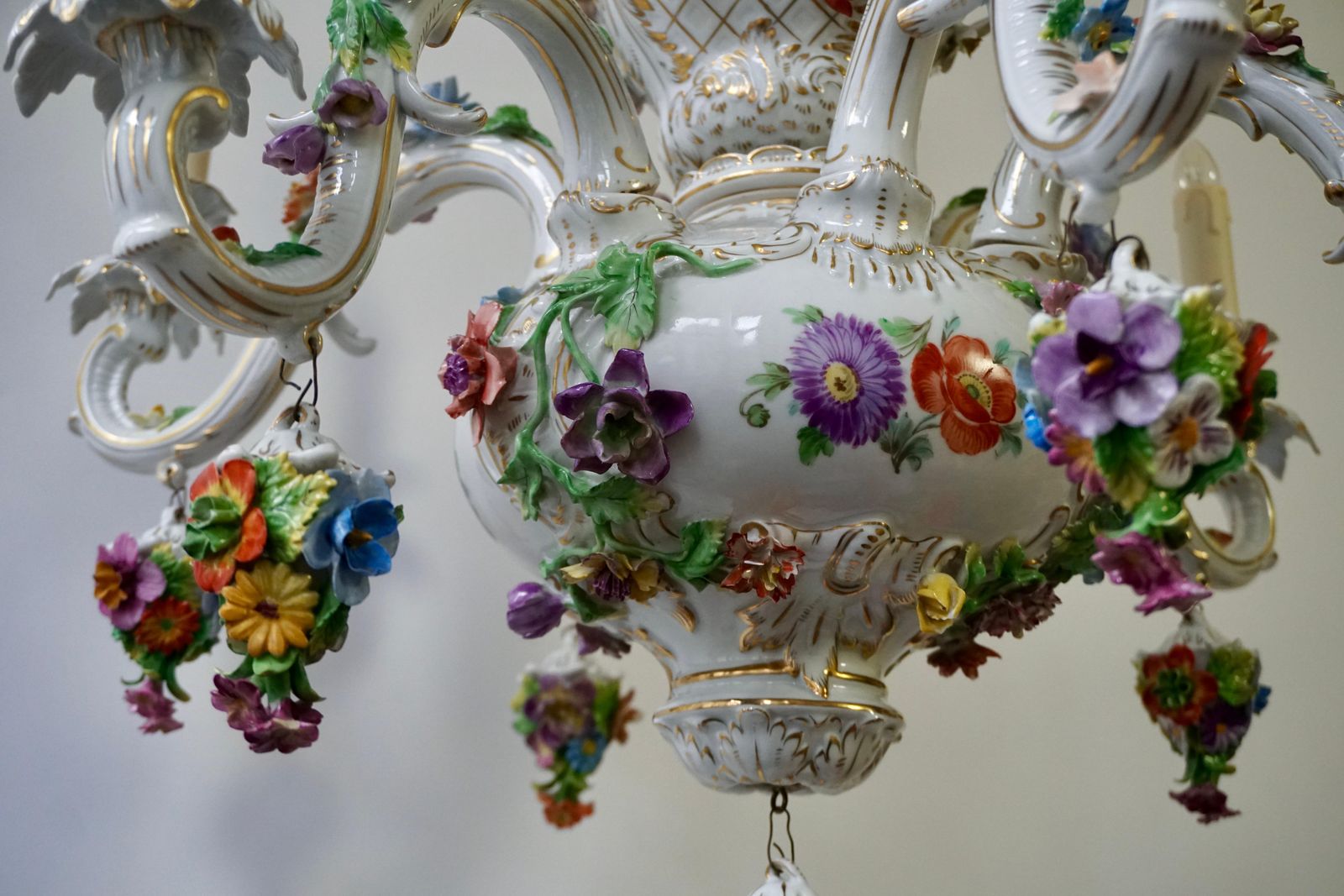 photo for sale Spectacular Large Italian Rococo Style Porcelain Floral Chandelier