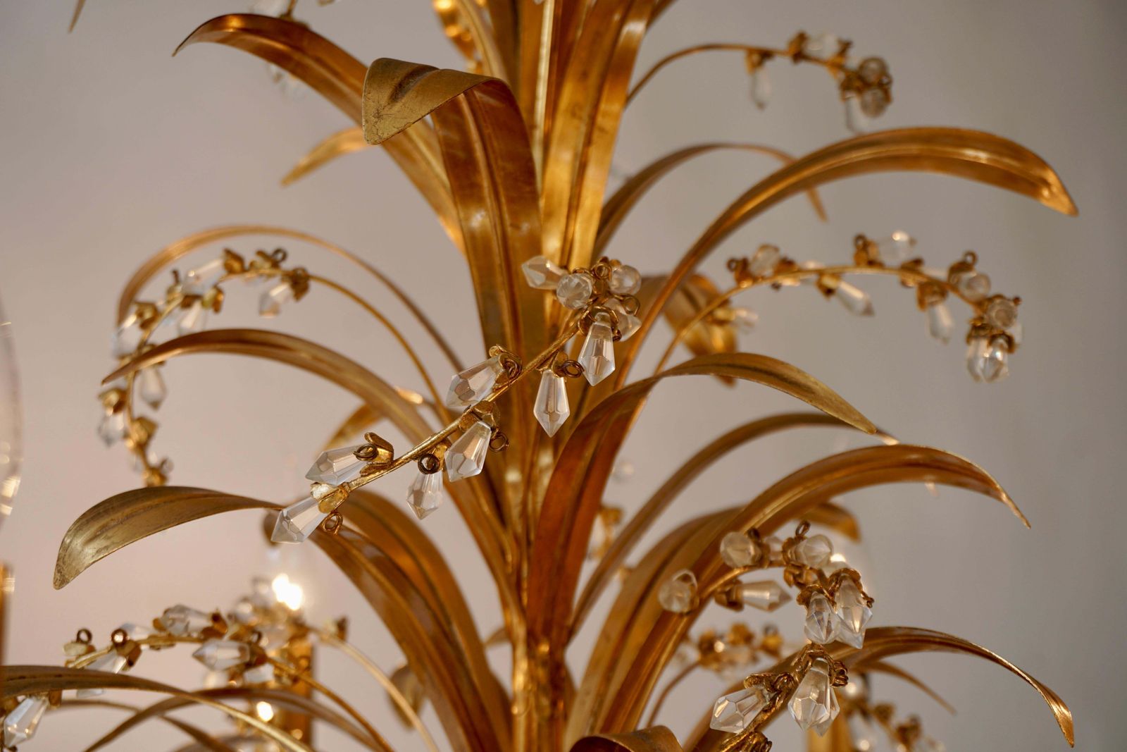 Italian Gilt Tole And Crystal Palm Frond Chandelier photo vinterior