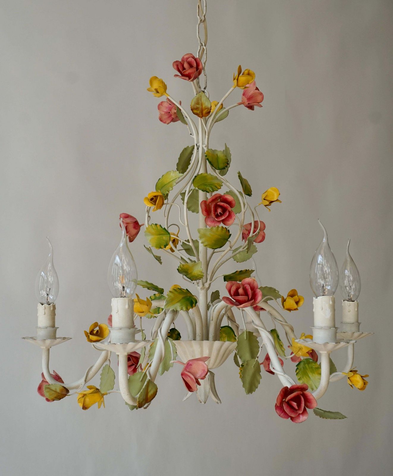 Mid Century Tole Italian Flower Six Light Chandelier photo 2295.0