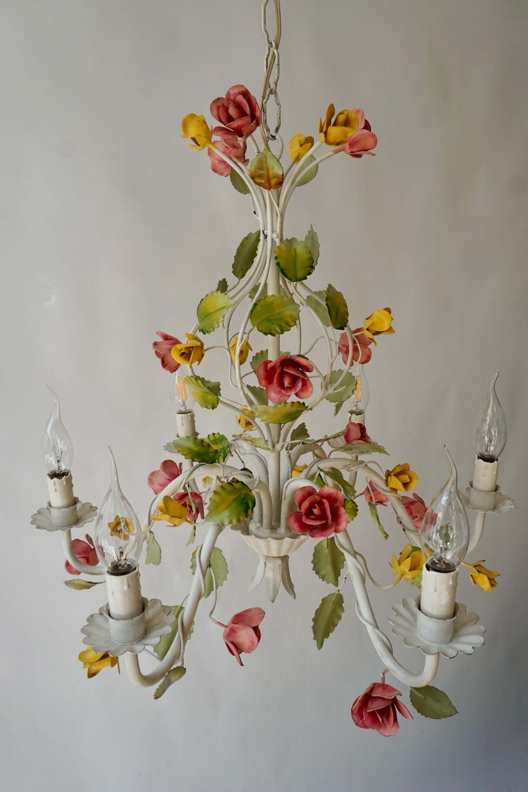 Mid Century Tole Italian Flower Six Light Chandelier photo buy