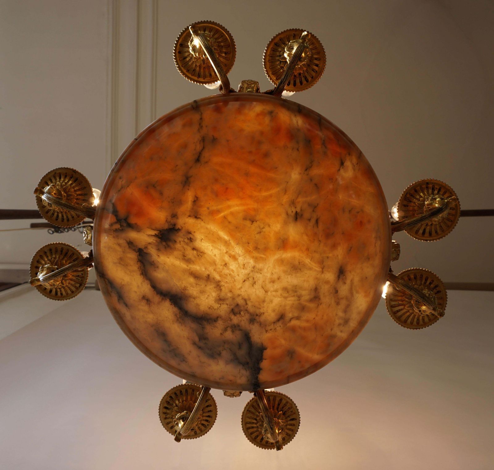 Rare Early French 20th Century Art Deco Bronze And Alabaster Chandelier photo 2422.0