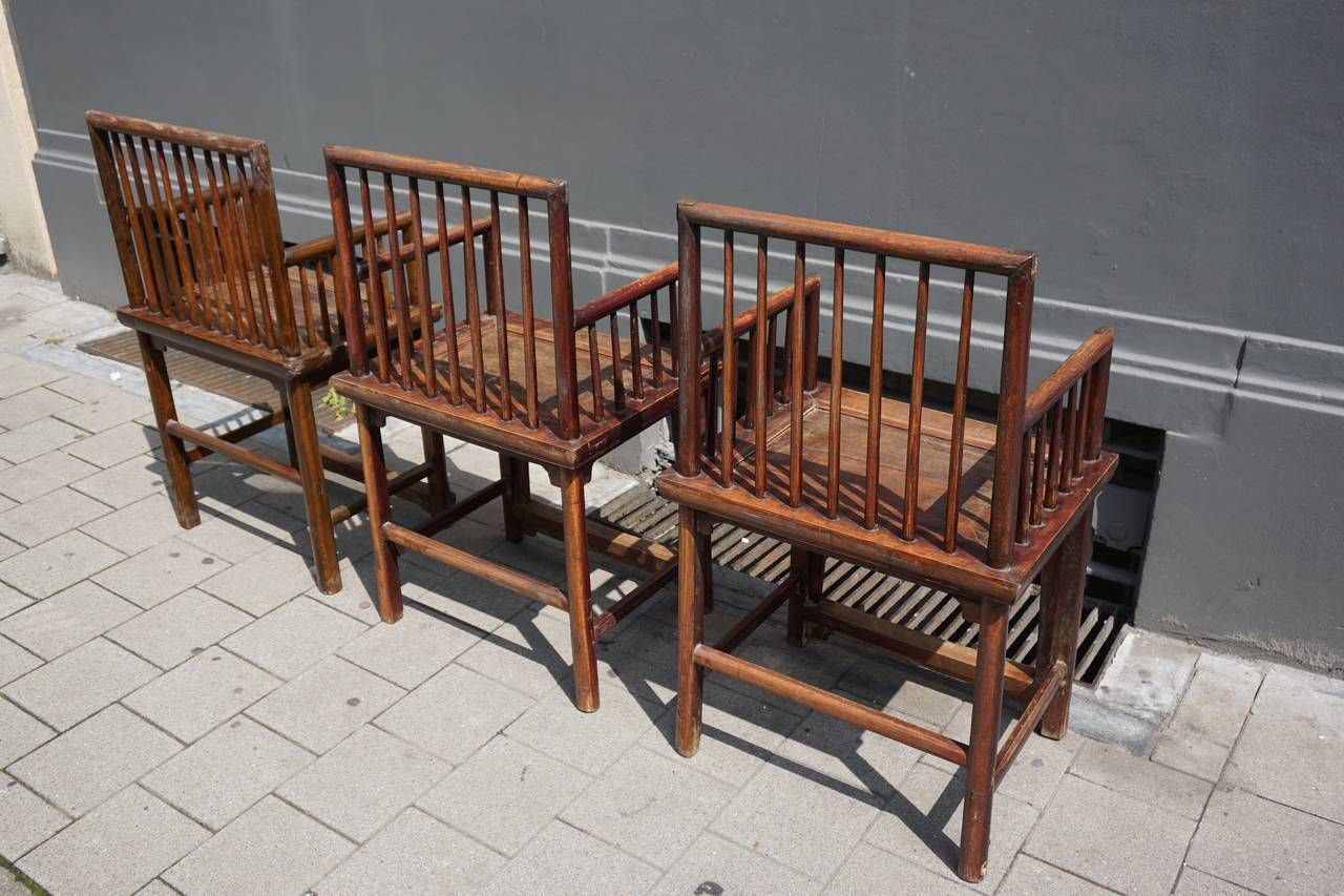 photo for sale Set Of Three Elegant Chinese Early 20th Century Spindle Back Chairs