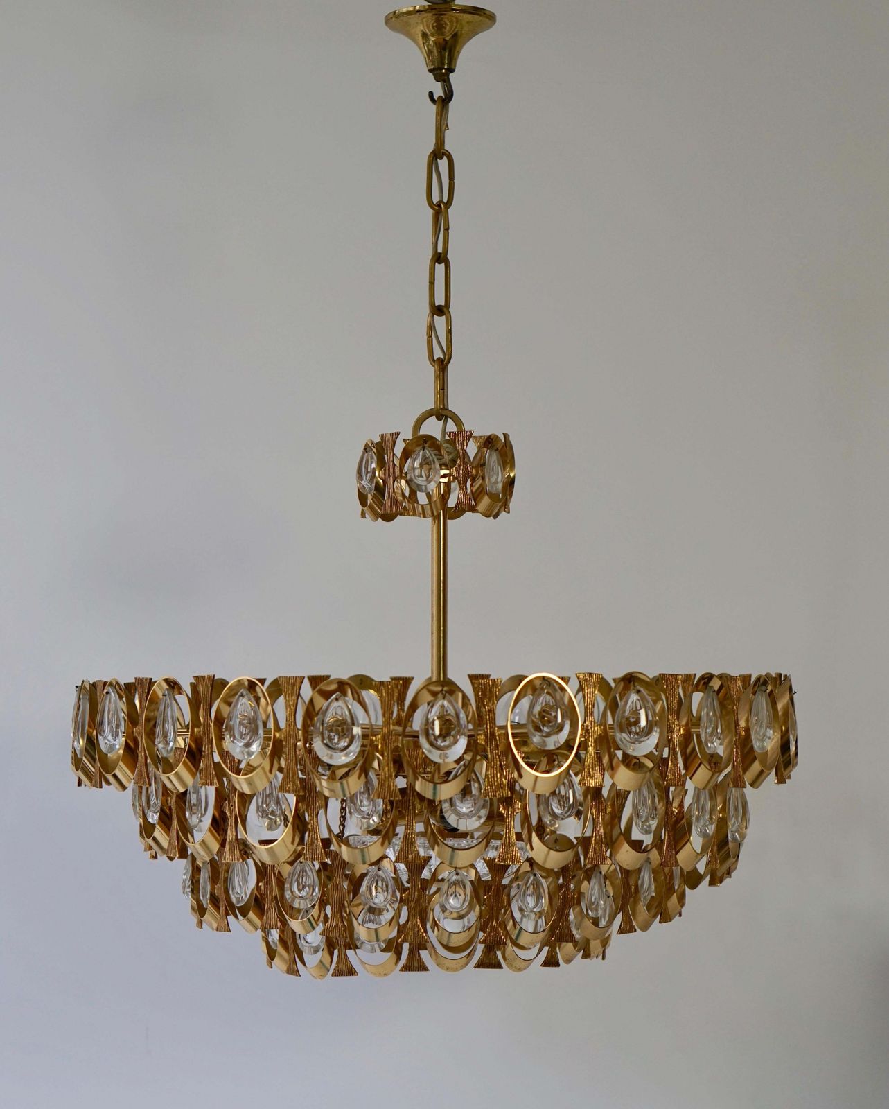 1960s Palwa Six Light Crystal Glass And Gilt Brass Chandelier By Palwa photo Lighting