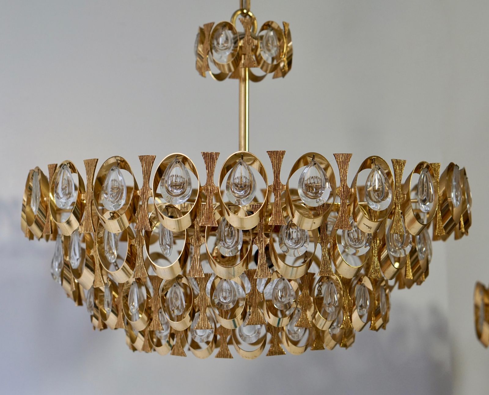 1955.0 1960s Palwa Six Light Crystal Glass And Gilt Brass Chandelier By Palwa photo