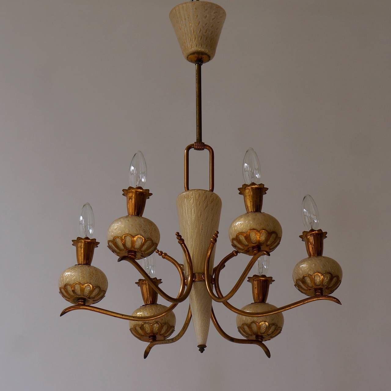Elegant Italian Murano Gold Glass And Brass Chandelier By Barovier & Torso photo furniture