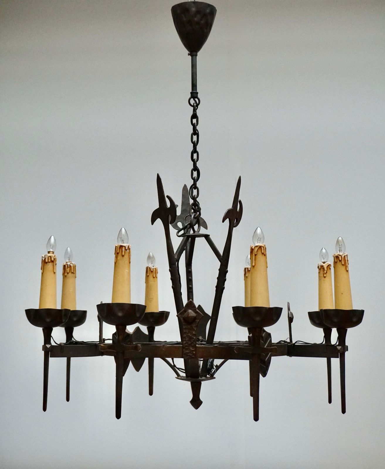 French Wrought Iron Gothic Hollywood Regency Tole Chandelier photo furniture