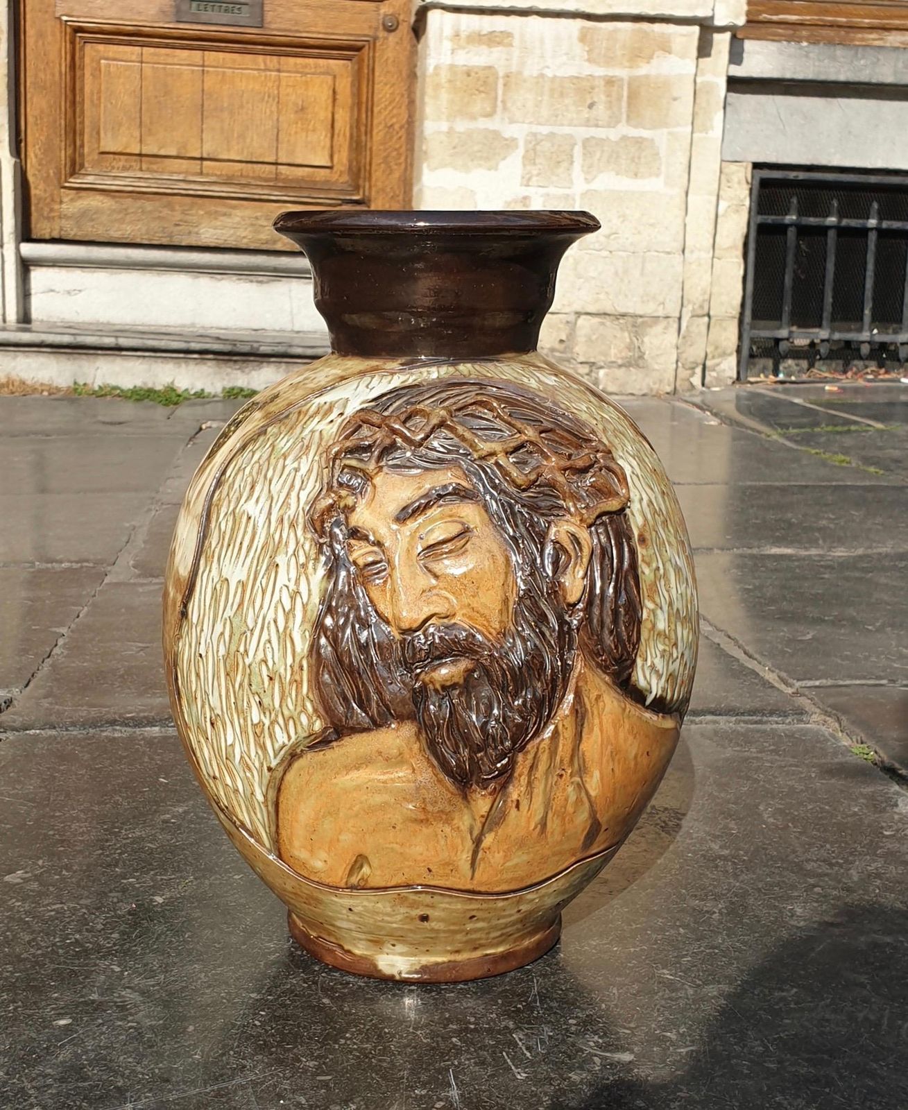 Ceramic Vase Of  Christ By Losson Belgium photo vintage