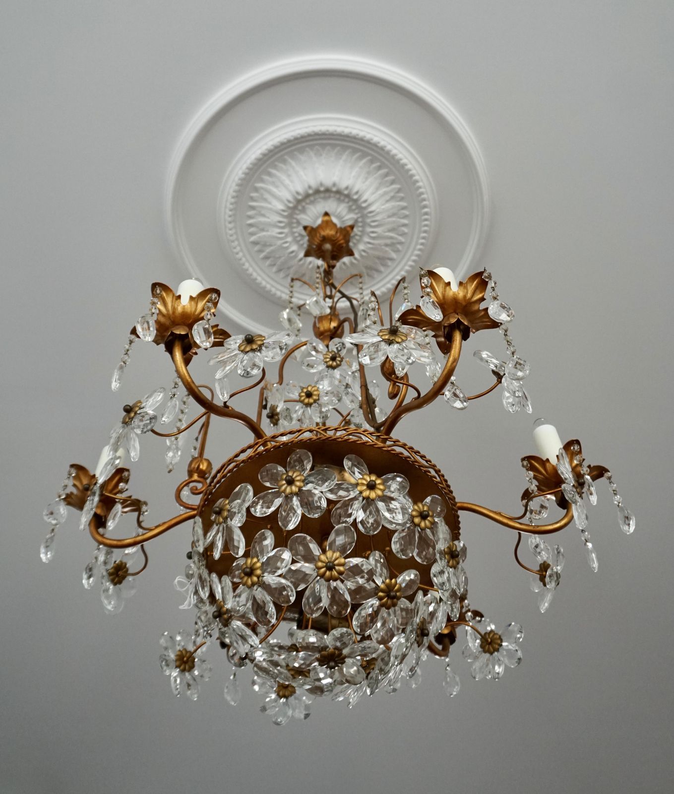 Italian Brass Gilt Chandelier With Glass Flowers photo 2380.0