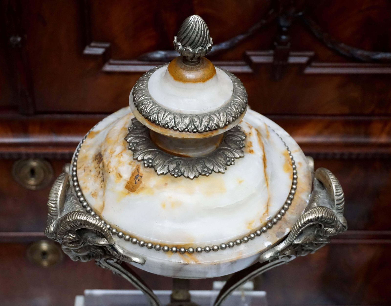 A Nice Pair Of Onyx And Silvered Bronze Ornamental Vases photo for sale