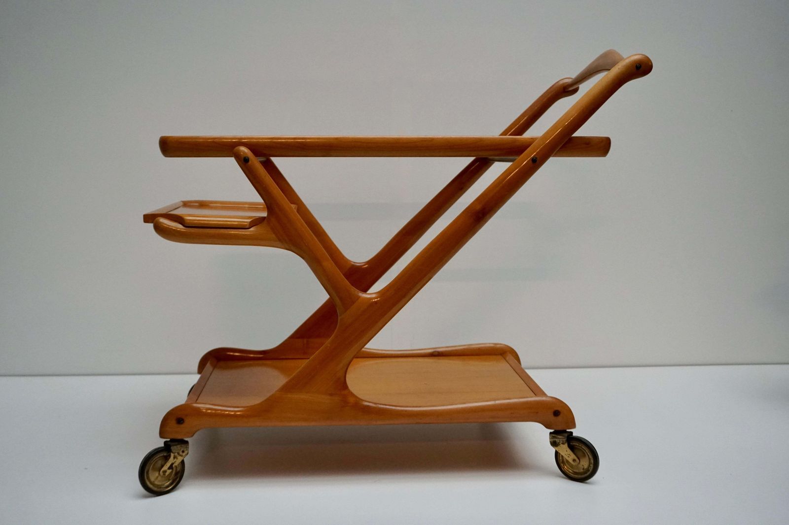 Elegant Wooden Bar Cart Serving Trolley, Italy, 1950s photo buy