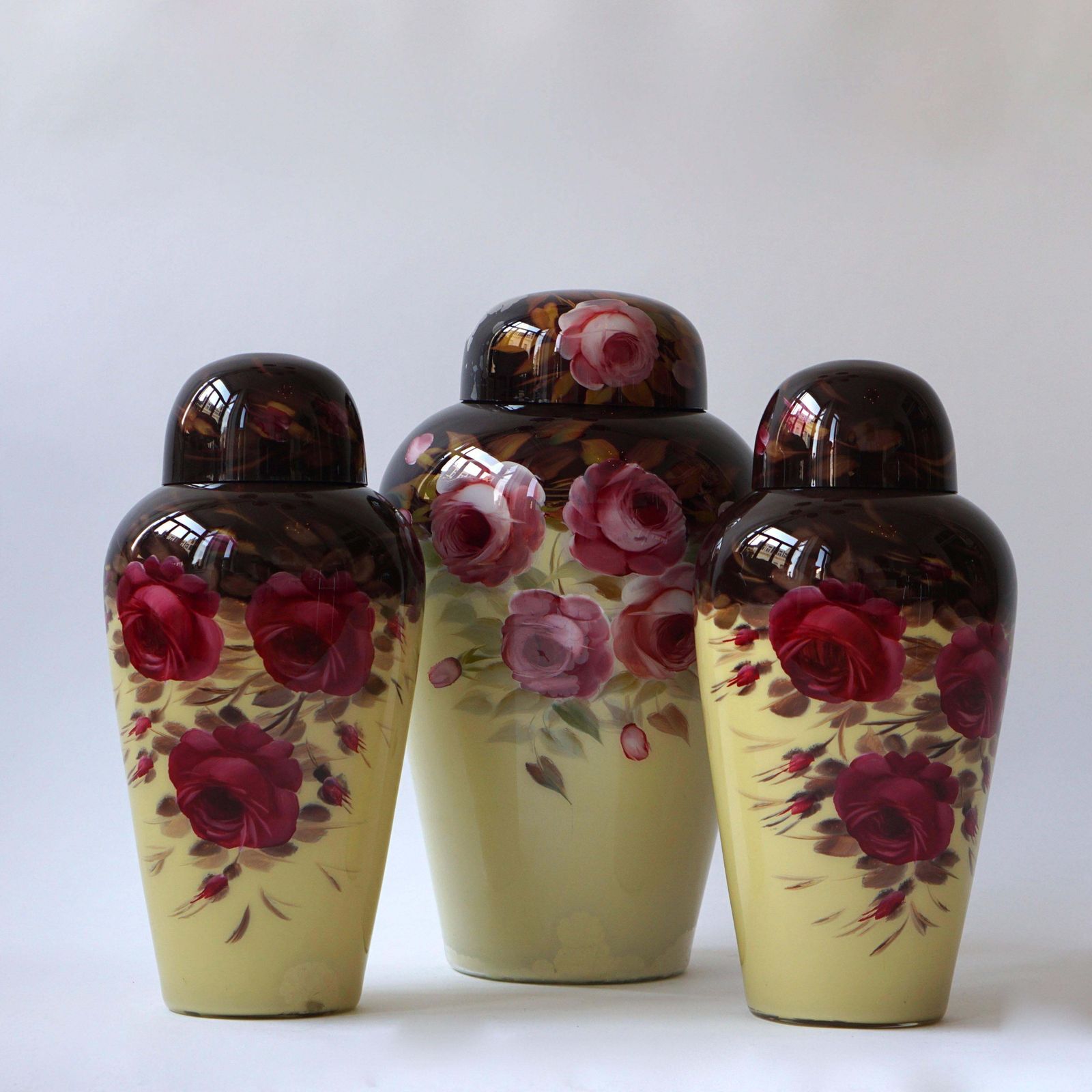 Set Of Three Floral Glass Art Deco Vases photo furniture