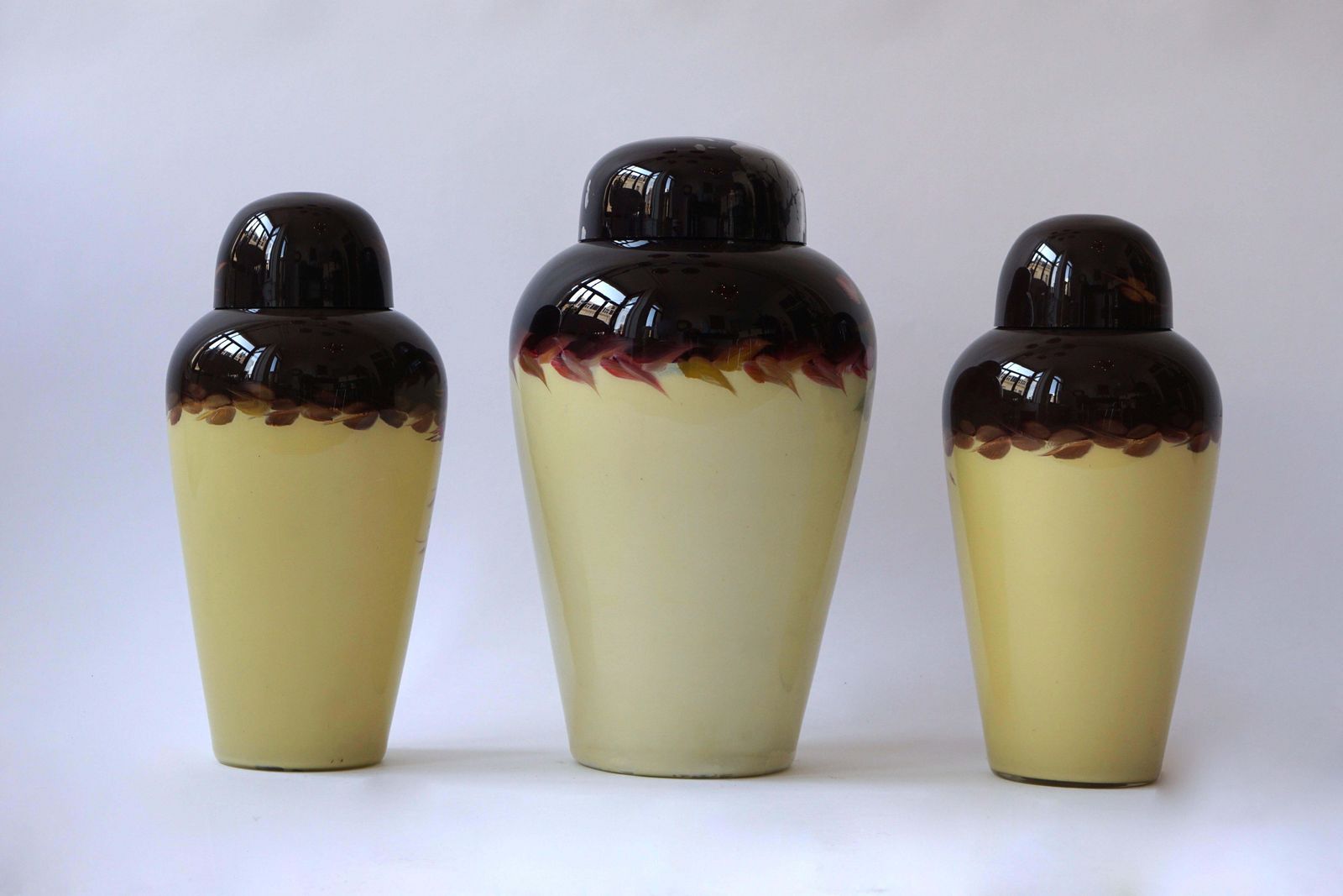 Set Of Three Floral Glass Art Deco Vases photo Home Decor
