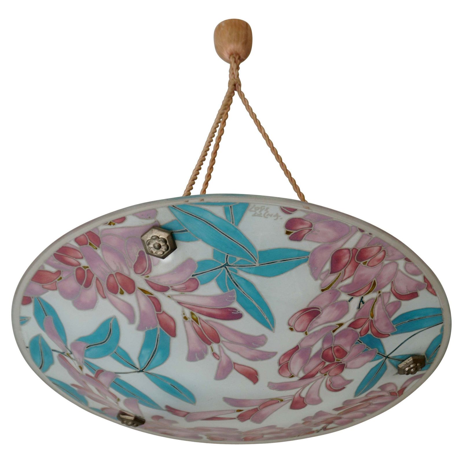 Loys Lucha French Art Deco Organic & Vibrant Floral Design Glass Pendant Light