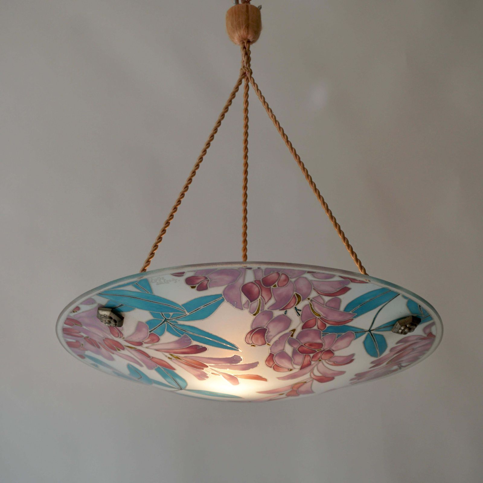 Loys Lucha French Art Deco Organic & Vibrant Floral Design Glass Pendant Light photo furniture