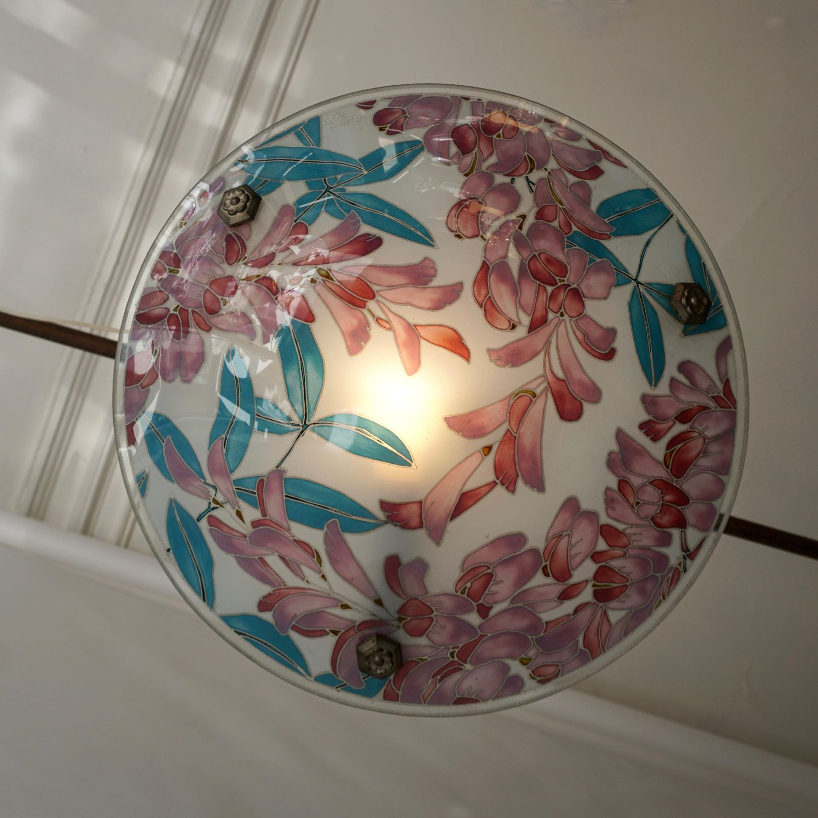 Loys Lucha French Art Deco Organic & Vibrant Floral Design Glass Pendant Light photo Lighting