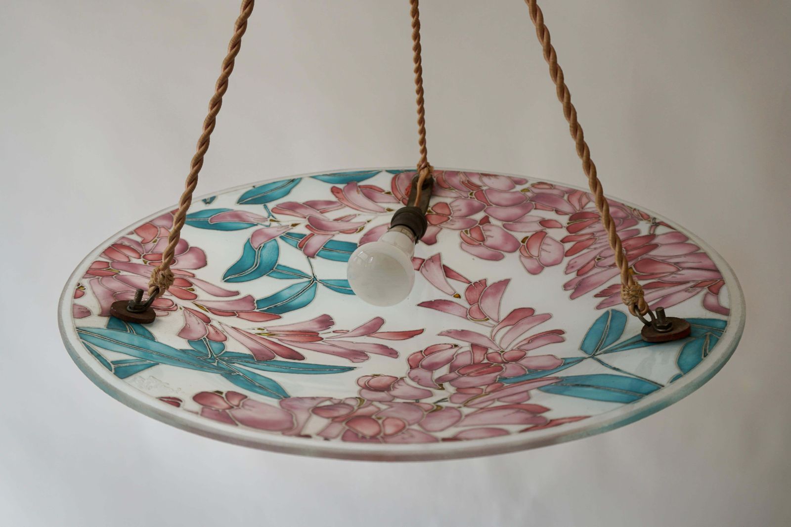 Loys Lucha French Art Deco Organic & Vibrant Floral Design Glass Pendant Light photo buy
