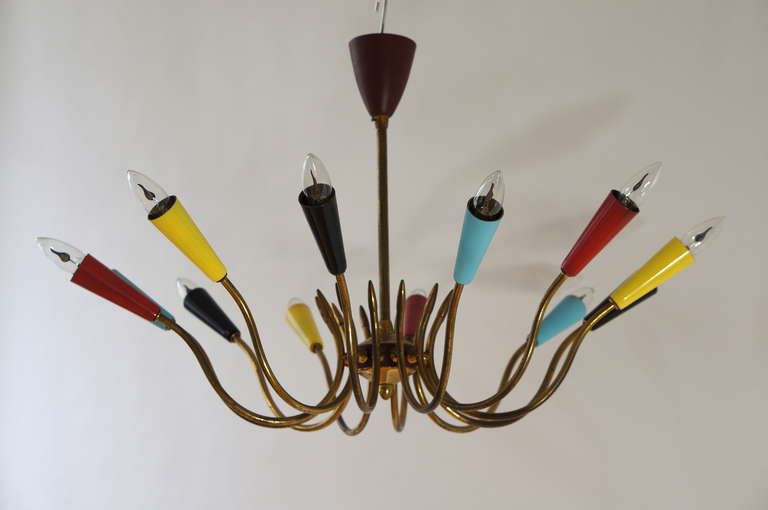 Impressive Italian Twelve Arm Chandelier In The Style Of Stilnovo photo Lighting