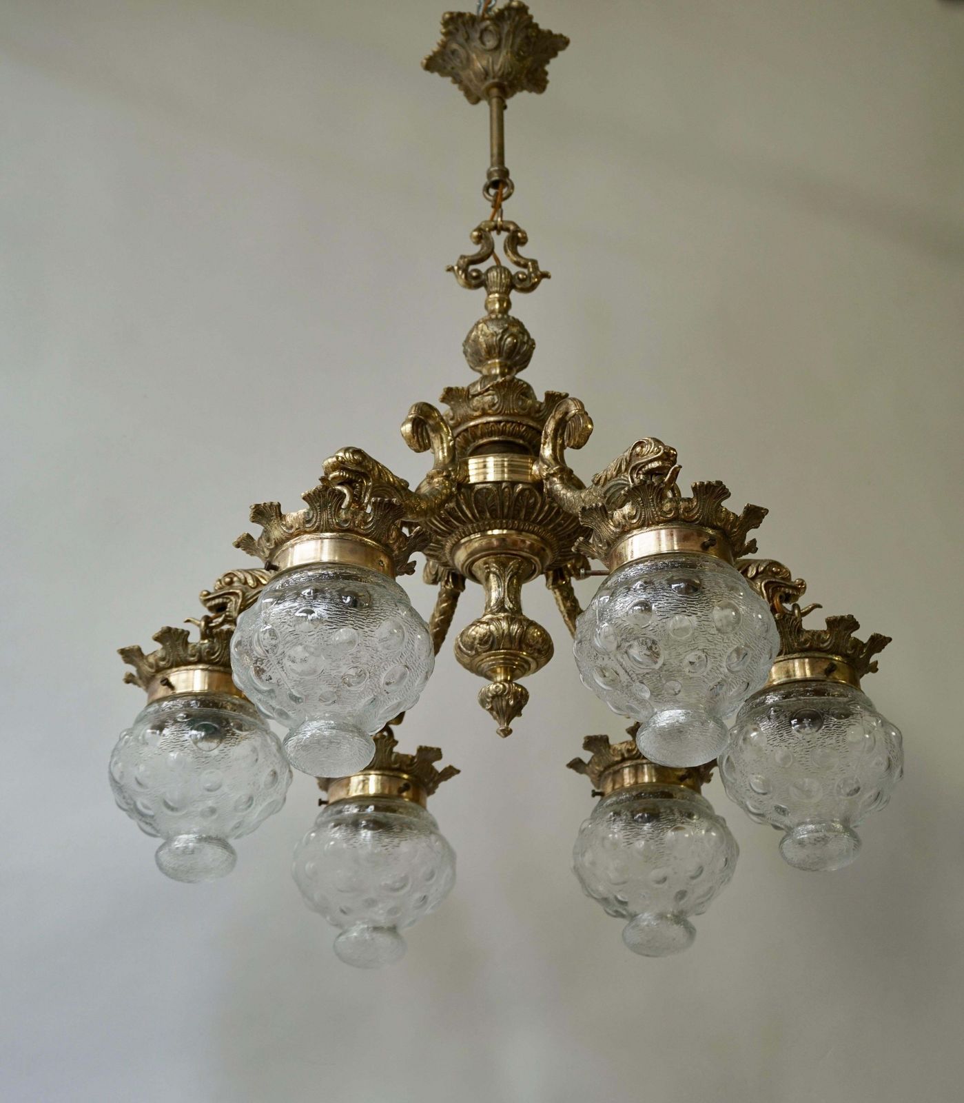 Stunning Brass Chandelier In Gothic Or Medieval Style With Dragon Sculptures photo Lighting