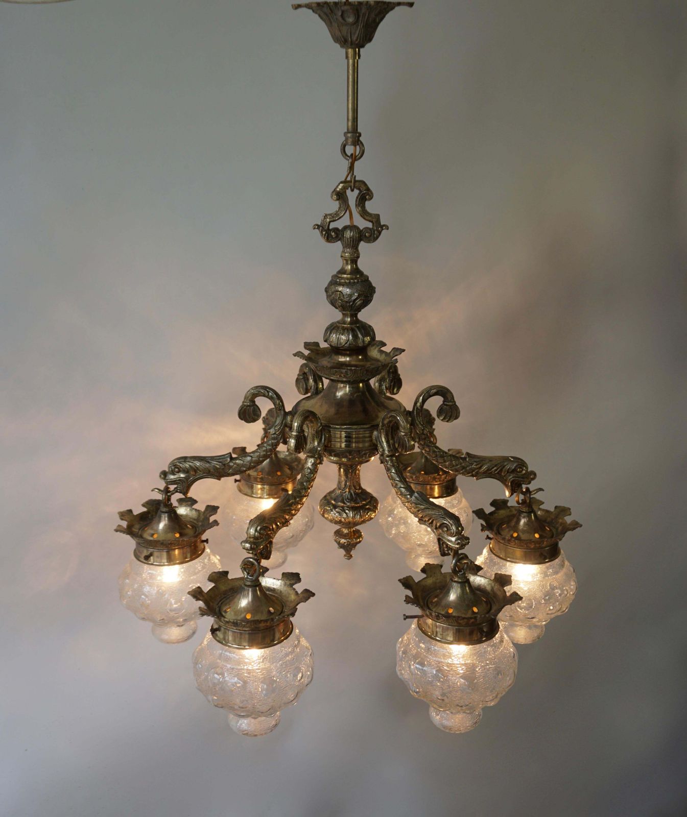 photo furniture Stunning Brass Chandelier In Gothic Or Medieval Style With Dragon Sculptures