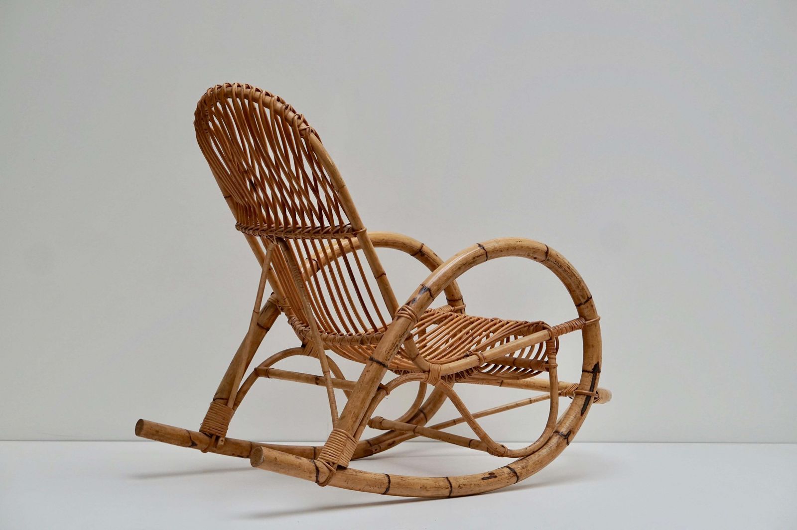 Franco Albini Style Wicker Bamboo Rocking Chair photo Furniture