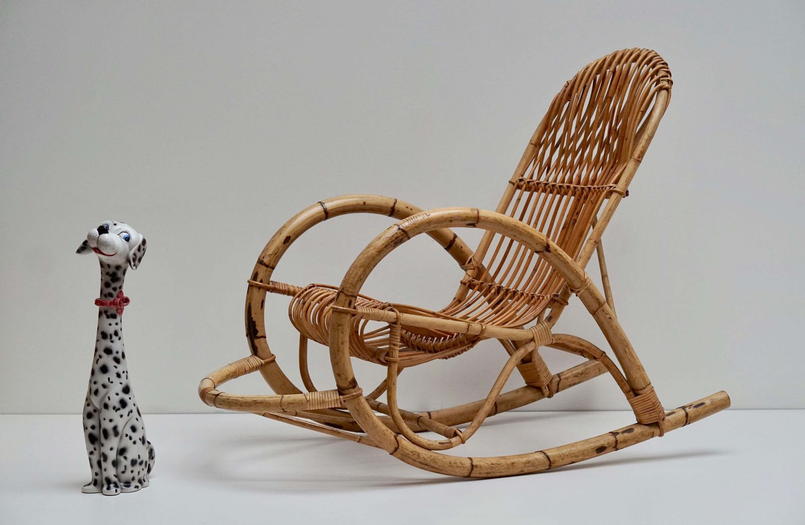 Franco Albini Style Wicker Bamboo Rocking Chair photo buy