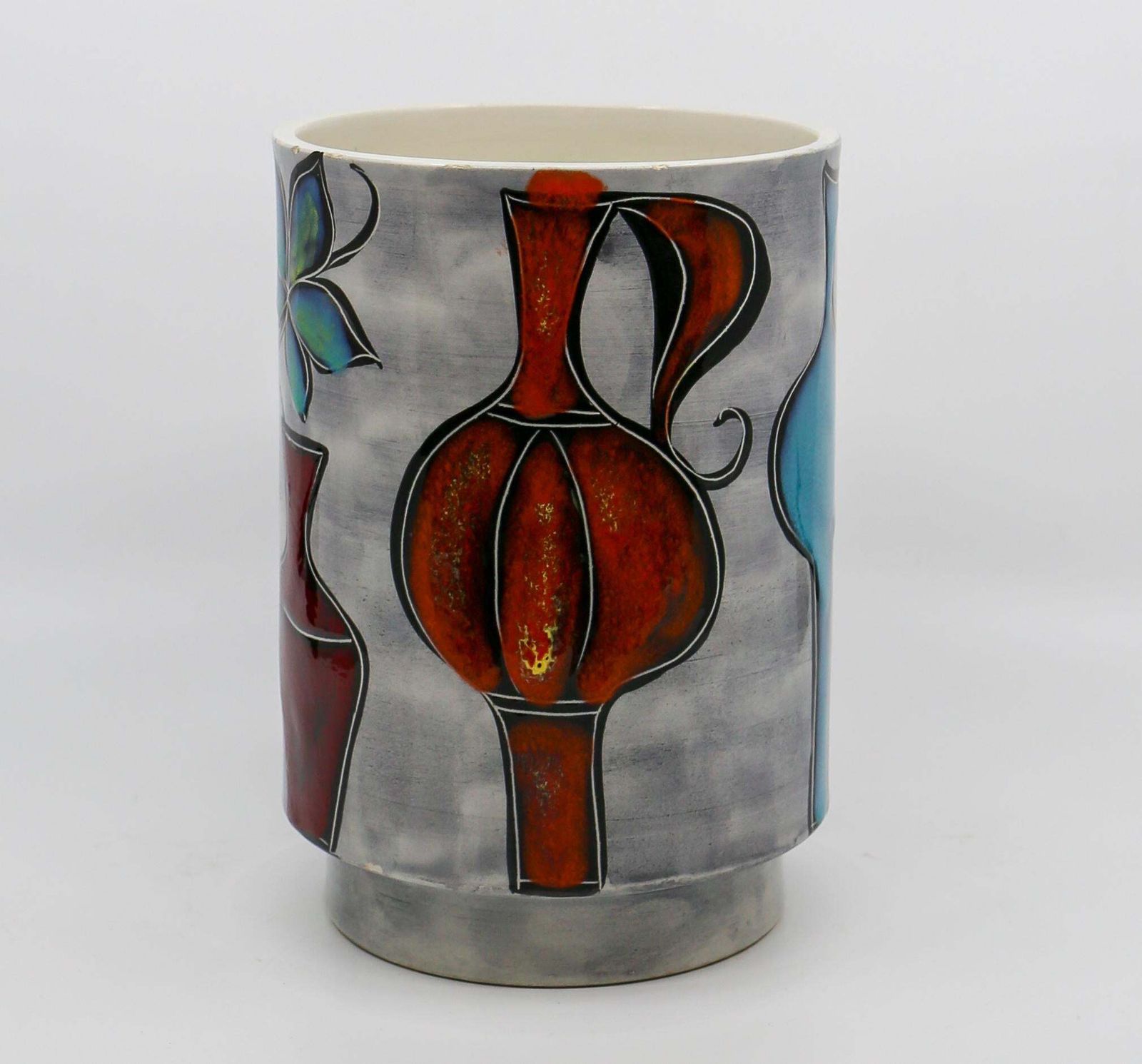 Italian Ceramic Round Vase With Bottle And Floral Motifs photo 1147.0