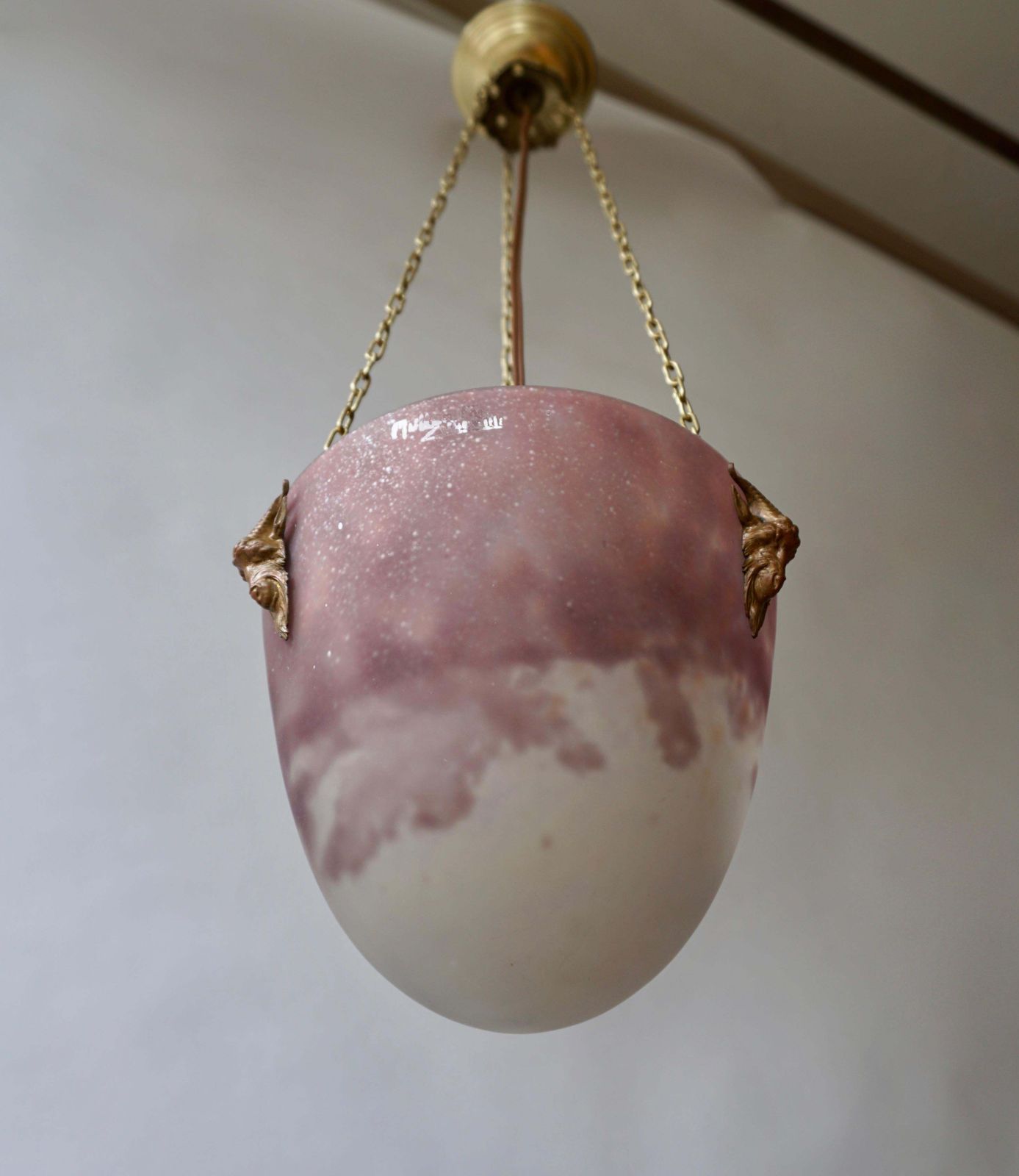 Muller Freres Mottled Glass And Bronze Art Deco Pendant Chandelier, France photo 1700.0