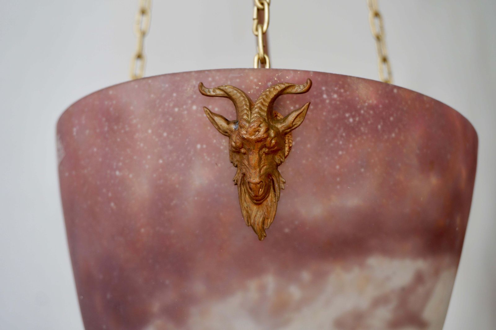 Lighting Muller Freres Mottled Glass And Bronze Art Deco Pendant Chandelier, France photo