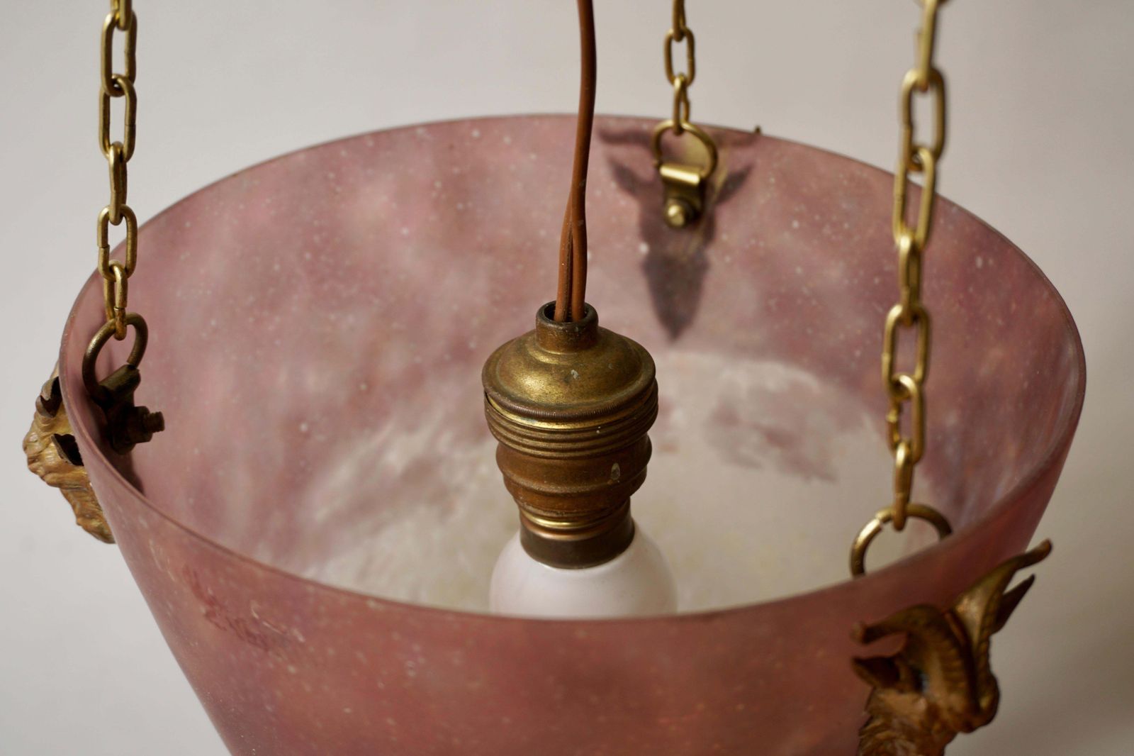 photo vintage Muller Freres Mottled Glass And Bronze Art Deco Pendant Chandelier, France