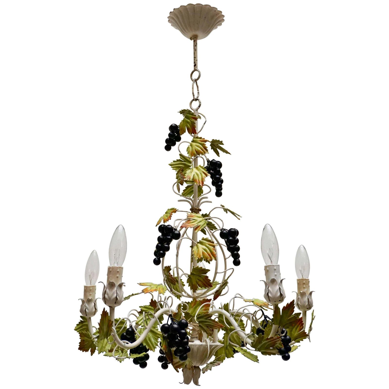 Metal Painted Chandelier With Bunches Of Grapes
